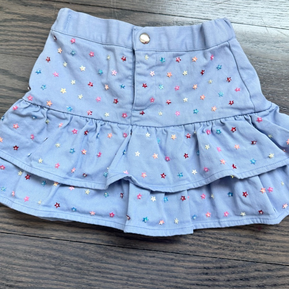Piglo Kids Periwinkle Sequin Stars Denim Skort Size 6-8Y